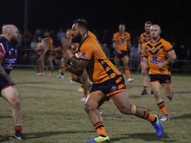 Israel Folau makes his Rugby League Gold Coast debut for Southport Tigers against defending champions Runaway Bay at Owen Park, Southport. Pic Mike Batterham