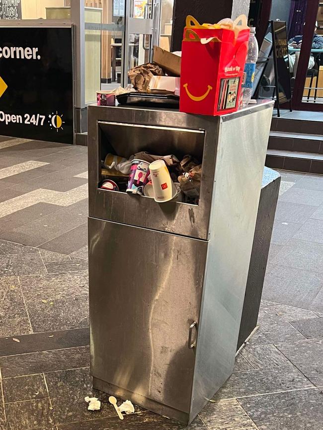 Bins outside McDonalds on the Esplanade. Picture: Supplied