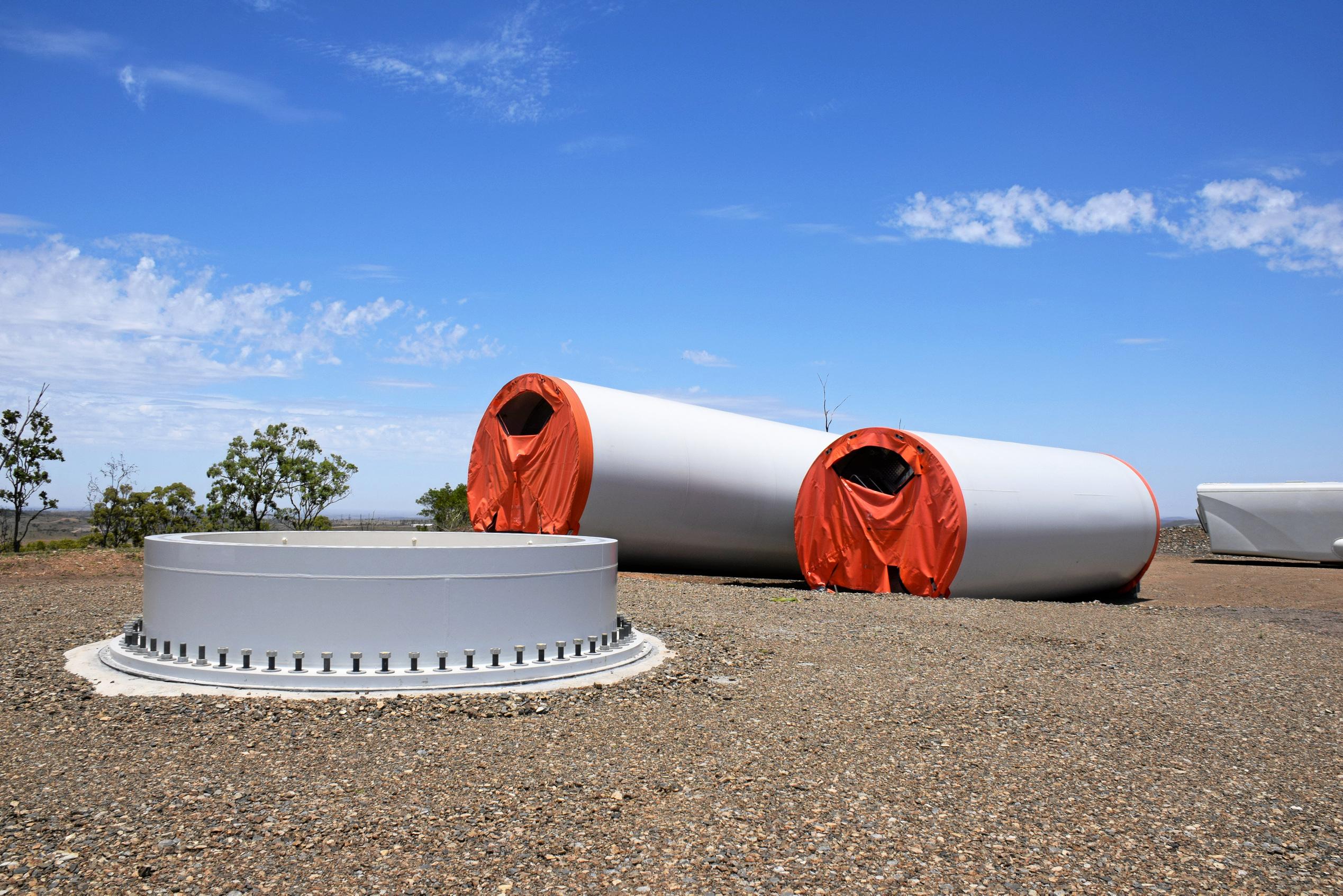 A look at the Coopers Gap wind farm with the completion of the third wind turbine only days away. Picture: Matt Collins