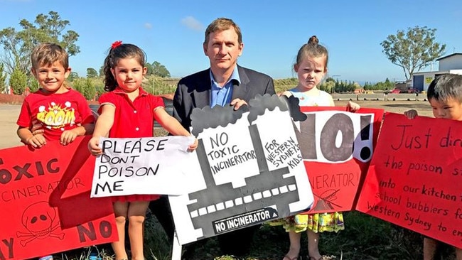 Blacktown Mayor Stephen Bali MP and protesters at the site of another incinerator planned for Eastern Creek.