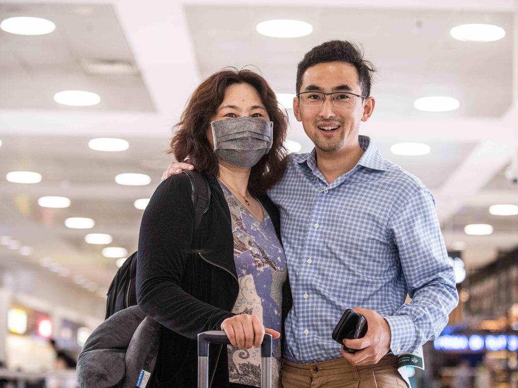 Lu Chong and her son William arrive at Sydney International Airport from Beijng, China last month. Picture: Flavio Brancaleone