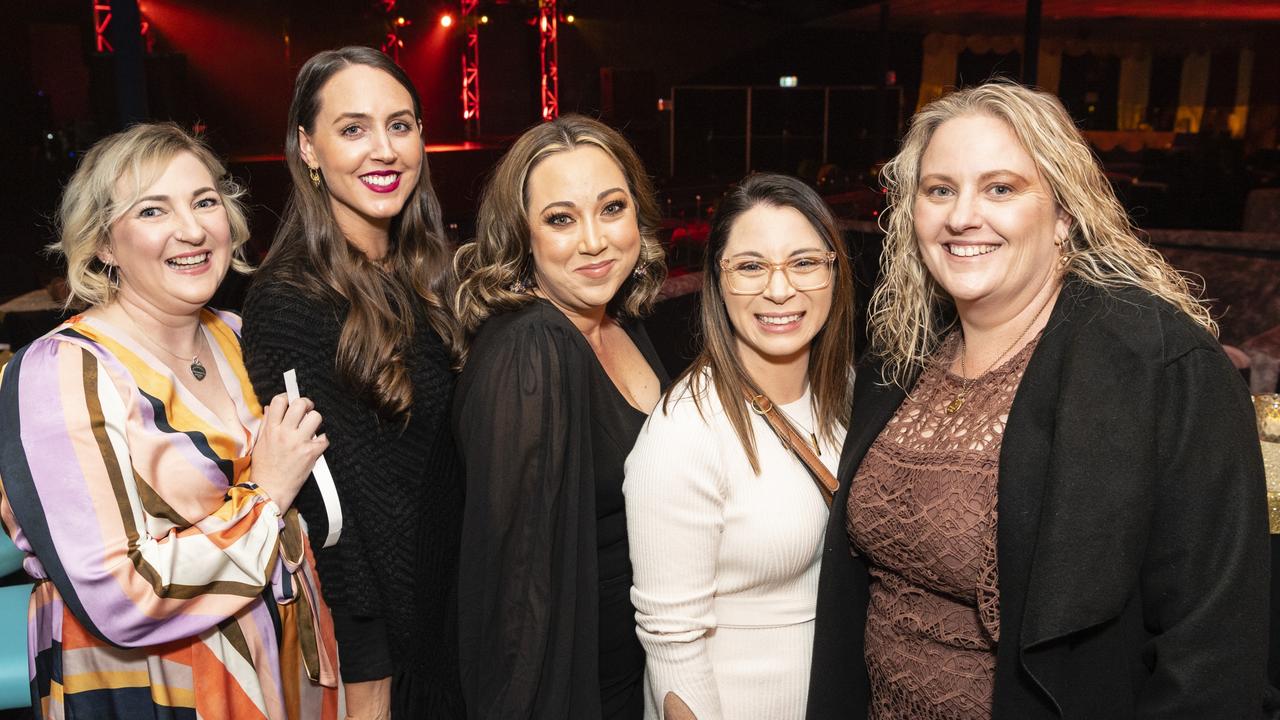 At the Lok and Kee presents Sideshow Femmes show are (from left) Amy Seefeld, Angela Lawler, Kaitlyn Schumann, Kylie Morrison and Kerrie Mason at The Powerhouse, Saturday, July 30, 2022. Picture: Kevin Farmer