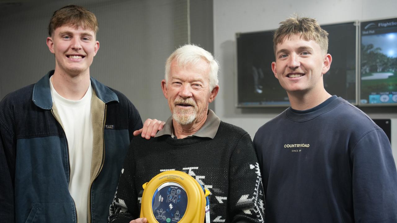 Highfields man Allen Longridge, who suffered a massive heart attack at the Toowoomba City Golf Club and nearly died, has reunited with nursing students Isaac Leach and Jack Ryan two weeks after they saved his life.