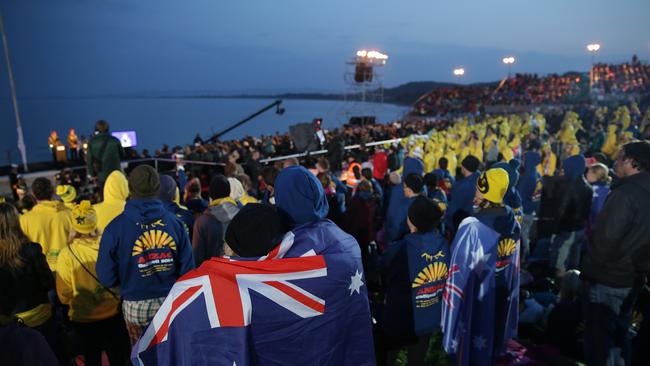 25 April 2014 - Gallipoli, Turkey. Australians and New Zealander attend the Anzac Day dawn service at Anzac Cove in Gallipoli. Picture: Ella Pellegrini