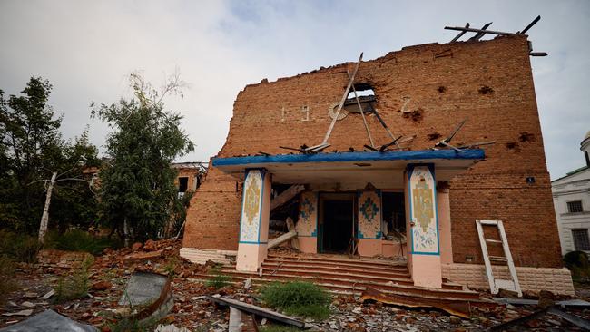 A destroyed building in Izyum, Kharkiv region, retaken from the Russians this week.