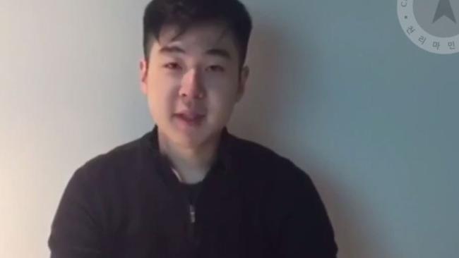 A man claiming to Kim Han-sol, the son of Kim Jong-nam appeared in a video talking about his father’s assassination earlier this year. Picture: Screengrab/Cheollima Civil Defense