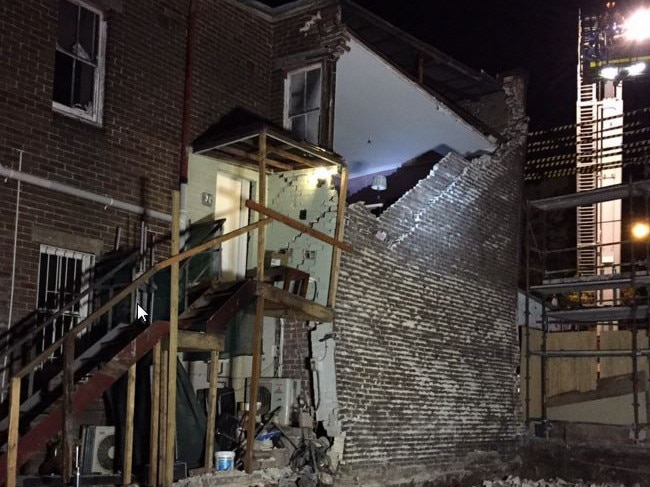 The apartment block gave way after excavations began on a building site next door.