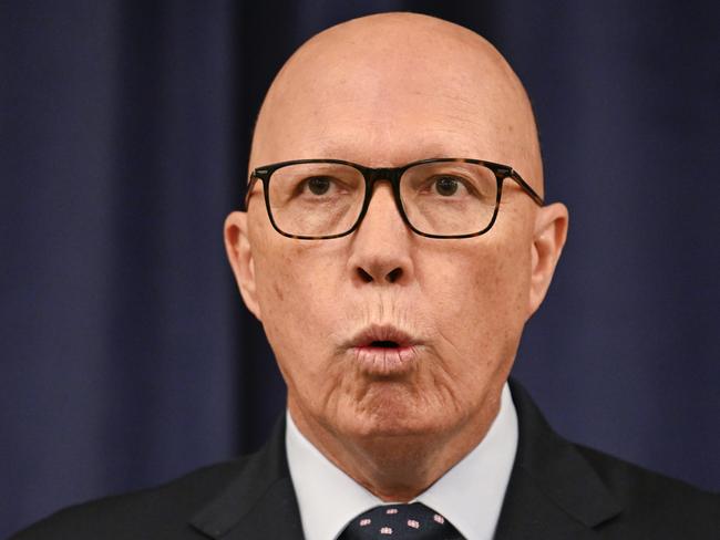 CANBERRA, AUSTRALIA  - NewsWire Photos - February 6, 2025: Leader of the Opposition Peter Dutton and Senator James Paterson hold press conference at Parliament House in Canberra NewsWire / Martin Ollman