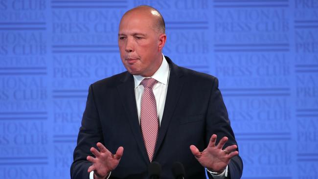 Home Affairs Minister Peter Dutton at the National Press Club in Canberra. PICTURE GARY RAMAGE