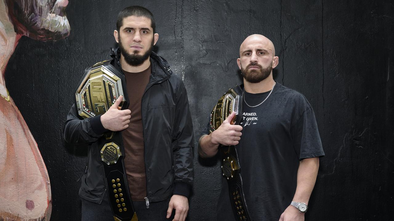 UFC lightweight champion, Islam Makhachev, and UFC featherweight champion, Alex Volkanovski. Picture: Brett Hemmings (Zuffa LLC)