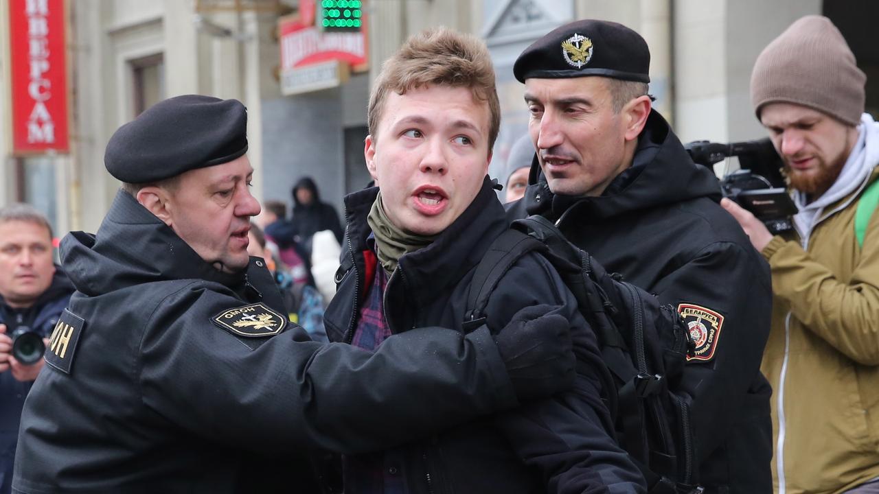 Lukashenko critic Roman Protasevich was arrested after his Ryanair flight from Athens, Greece to Vilnius, Lithuania, was diverted to Belarus in May. Picture: EPA/Stringer