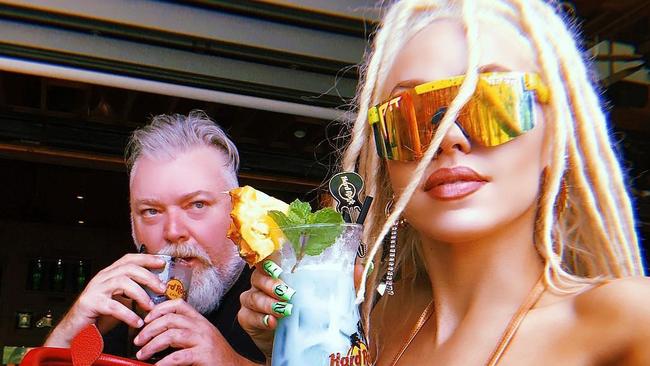 Kyle Sandilands and girlfriend Imogen Anthony at the Hard Rock Cafe in Honolulu, Hawaii.