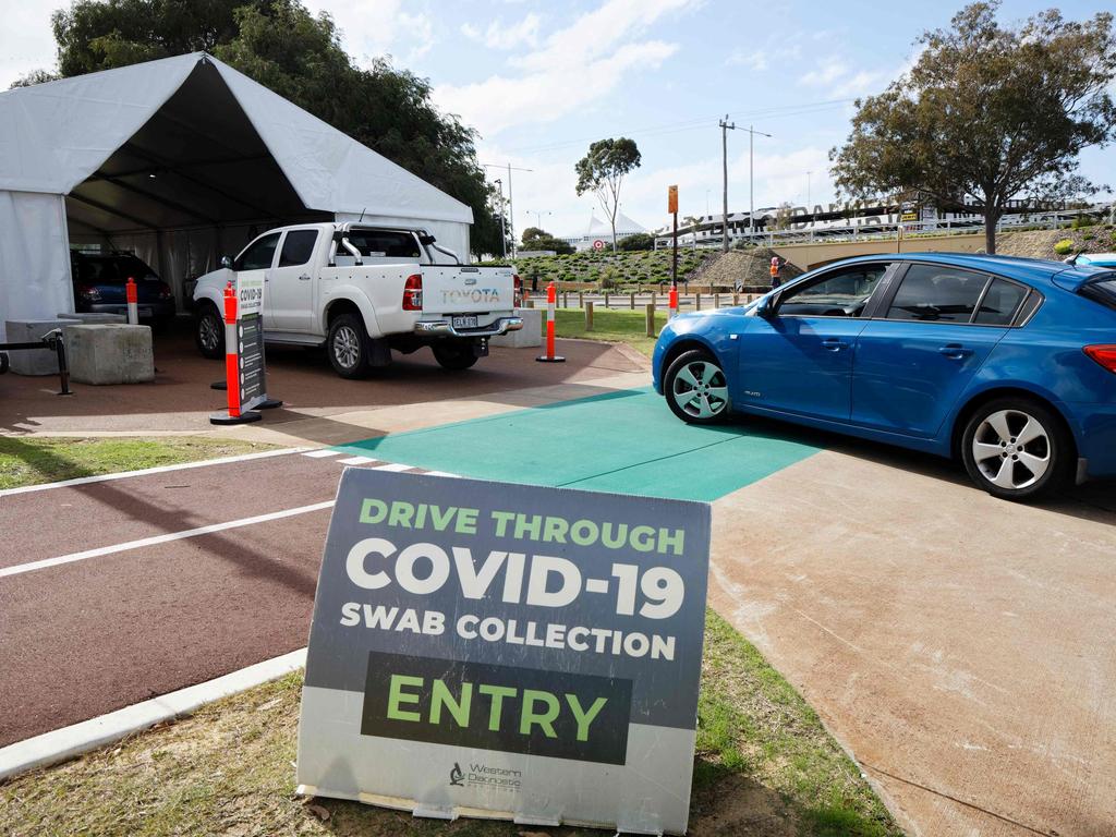 Drive-through testing stations have been busy in Perth. Picture: Trevor Collens/AFP