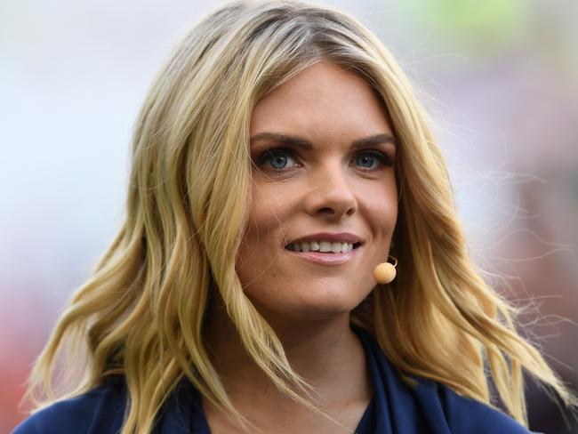 Channel Nine host Erin Molan during the 2019 NRLW Grand Final between the Brisbane Broncos and the St George Illawarra Dragons at ANZ Stadium in Sydney, Sunday, October 6, 2019. (AAP Image/Joel Carrett) NO ARCHIVING, EDITORIAL USE ONLY