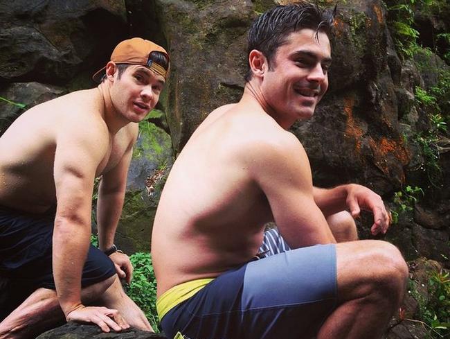 Downtime ... Adam Devine and Zac Efron take a break from filming and hit a watering hole in Hawaii. Picture: Instagram