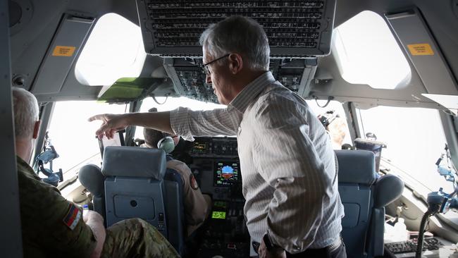 Prime Minister Malcolm Turnbull and Chief of the Defence Force Air Marshall Mark Binskin flew into Baghdad, Iraq, on Sunday 23 April 2017. Picture: Andrew Meares