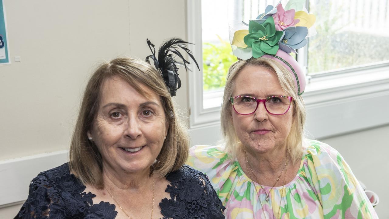 Robyn Gray (left) and Cheryl Blanch. The Chronicle Toowoomba Hospital Foundation Melbourne Cup at Urban Grounds Cafe raising funds for One Wish, One Cure for Type 1 Diabetes. Tuesday, November 1, 2022. Picture: Nev Madsen.