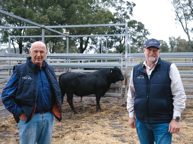 Nbryo Co-founder Euan Murdoch (L) with CEO Gerard Davis (R) with at the Murdoch family's highly innovative Nindooinbah artificial breeding centre south of Brisbane.