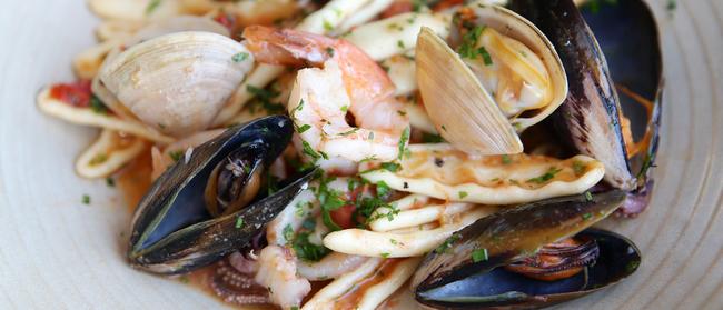 Cortecce pasta is one of the easiest to make, says Jamie Oliver, served here with seafood and tomatoes. 