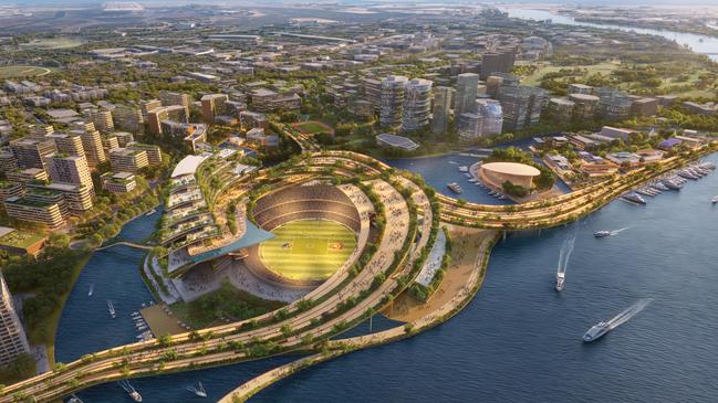 The proposed Olympic precinct would include the stadium, athletes’ village, aquatic centre and retail space. Artwork Supplied