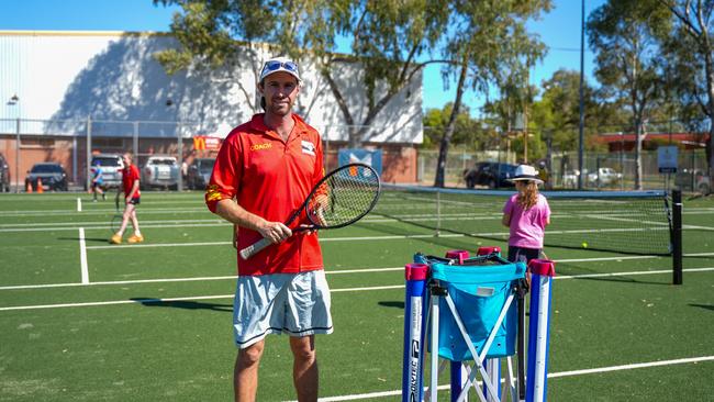 Alice Springs Tennis Centre coach Orin Paterson on the recently completed courts October, 2024. Picture: Alice Springs Town Council