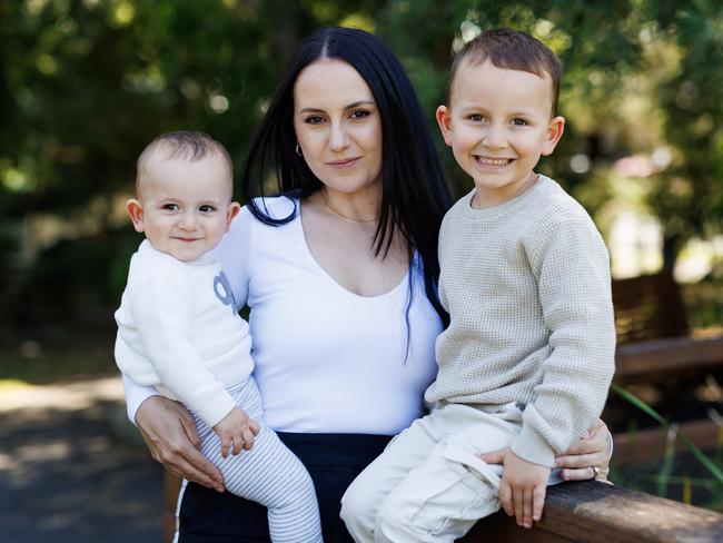 15/02/2024 Ayla Akyol pictured with her kids Ziya (4) and Ardem (1) is the founder of Boss Lashes Melbourne and says since she became a mum she's been targeted by advertisers on her devices  which she says feels creepy. Aaron Francis / Herald Sun