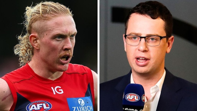 Seven reporter Mitch Cleary (R) was caught up in the Clayton Oliver rumour. Pic: Getty