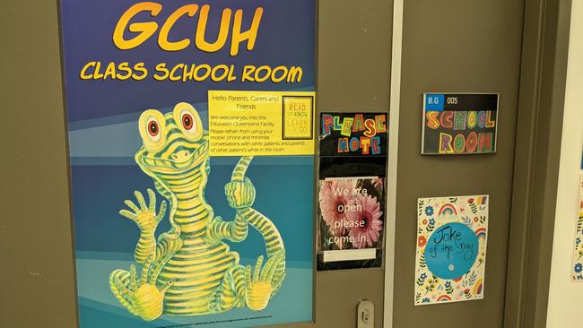 The door to the school room at Gold Coast University Hospital. Picture: Keith Woods.