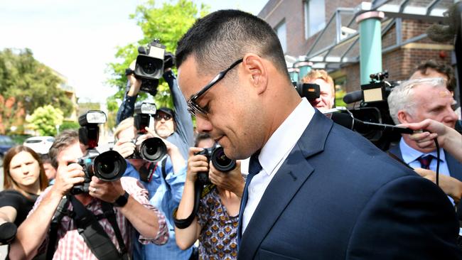 Jarryd Hayne leaves Burwood Local Court in Sydney, Monday, December 10, 2018, after facing court on sexual assault charges. 