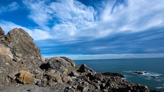 The landslides are obvious, but increasingly, look to the coast and the seed is jutting skywards out of the sandy shores near Kaikoura. Picture: AFP