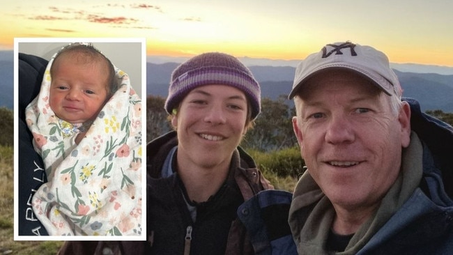 Grant Stevens (right) with late son Charlie and inset Annabelle Charlie Tregloan, Mr Stevens' new grandchild.