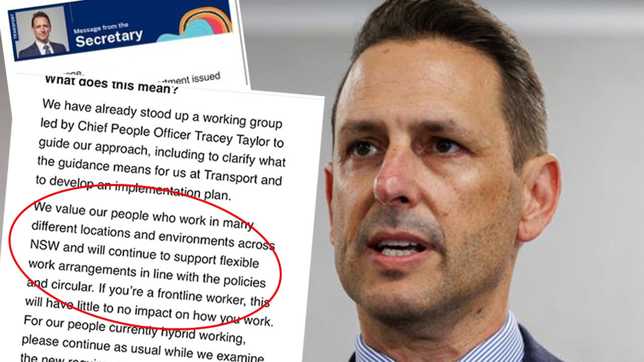 Excerpts from the email sent by Transport for NSW secretary Josh Murray to Transport for NSW staffers. Pictures: Supplied/News Corp