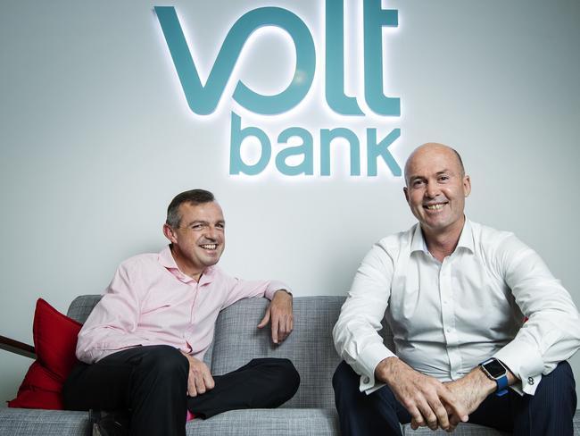 Luke Bunbury and Steve Weston are the co-founders of Volt Bank, who ranked 3rd in Australia’s top start-ups. Picture: Hollie Adams