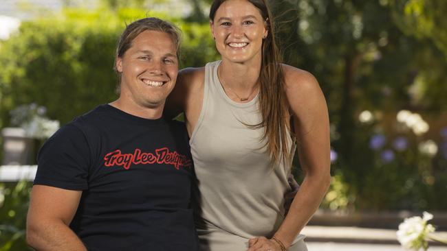 Former Australian BMX champ and tetraplegic Sam Willoughby with wife Alise, back in Adelaide for the opening of the BMX track named in his honour. Picture Simon Cross