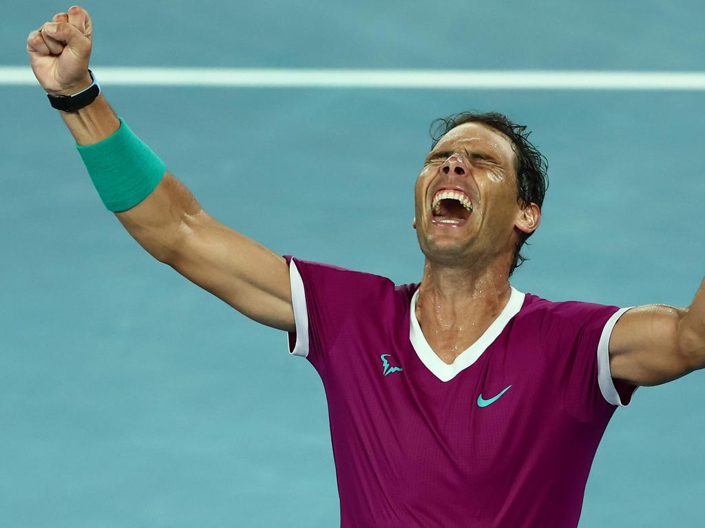 Rafael Nadal celebrates winning the 2022 Australian Open final. Picture: Clive Brunskill/Getty Images