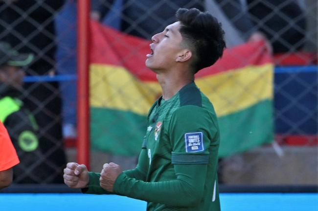 Bolivia forward Miguel Terceros celebrates his spectacular winner against Colombia