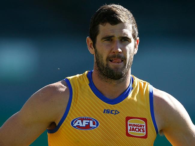 PERTH, AUSTRALIA - MAY 15: Jack Darling looks on during a West Coast Eagles AFL training session at Subiaco Oval on May 15, 2018 in Perth, Australia.  (Photo by Paul Kane/Getty Images)