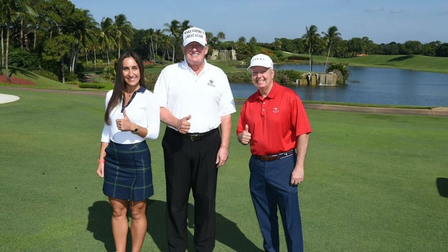 Inna Yashchyshyn posed with Donald Trump and Sen. Lindsey Graham at Trump’s private golf course in May 2021. Picture: Pittsburg Post-Gazette