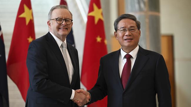 Prime Minister Anthony Albanese and Chinese Premier Li Qiang at Parliament House in Canberra. Picture: NewsWire / Martin Ollman