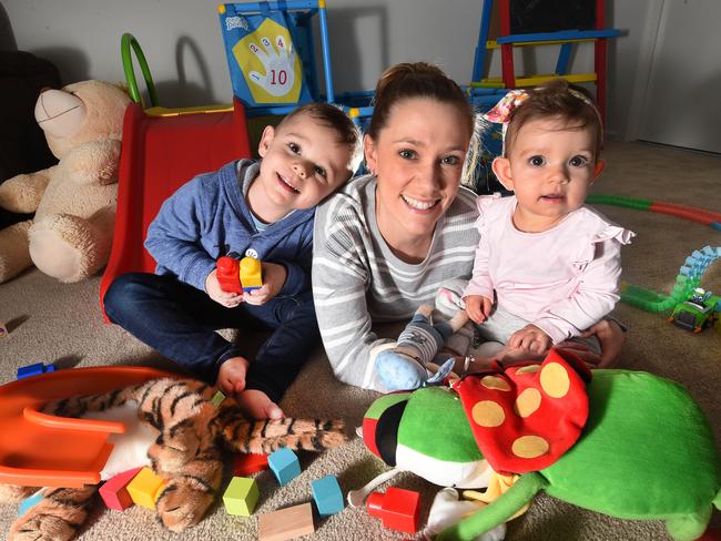 Prue Le Cornu with  children Ethan, 3, and 11-month-old daughter Isla. Picture: Rob Leeson