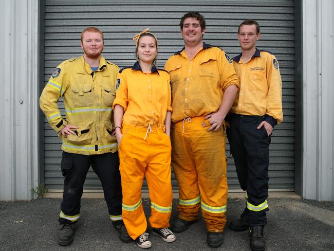 Ready to work over Christmas: Volunteers from the NSW RFS Lower North Coast in Macksville Shaun Jones, 21, Lucy Howard, 19, Terry Stait, 27, and Jeremy Boniface, 20. Picture: David Swift