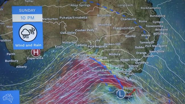 A high pressure system will start to track eastwards from late Monday Picture: BOM