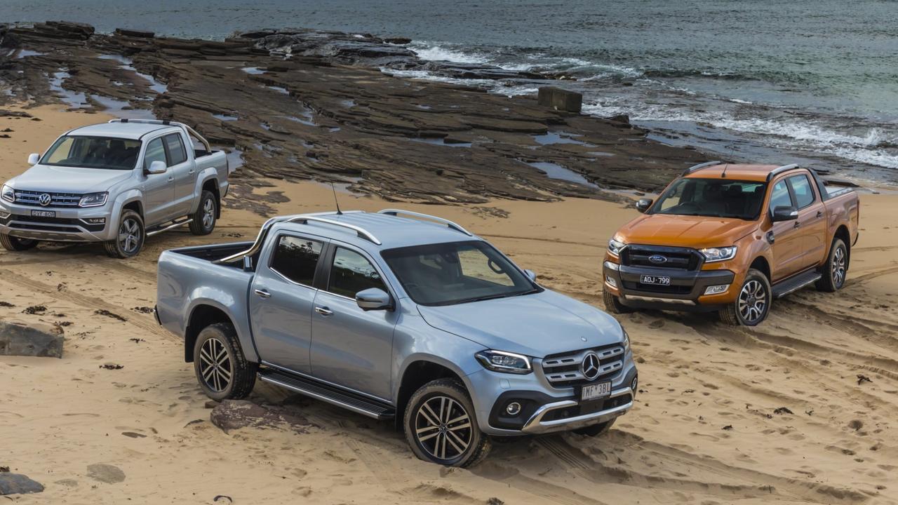 The Mercedes X-Class (front) struggled to draw customers away from the Amarok and Ranger. Photo: Mark Bean.