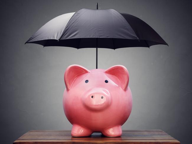 Piggy bank with umbrella concept for finance insurance, protection, safe investment or banking income protection insurance generic,