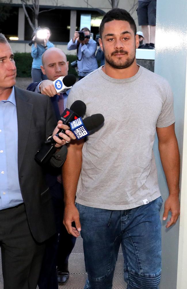 Hayne didn’t make any comment to waiting media outside the police station. Picture: Damian Shaw