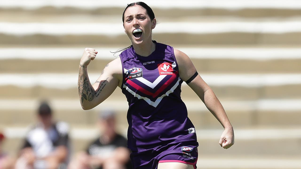 Sabreena Duffy kicked four goals in Fremantle's win over Geelong. (Photo by Will Russell/Getty Images)
