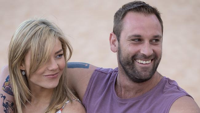 Jake Ryan and Sam Frost on the set of Home And Away.