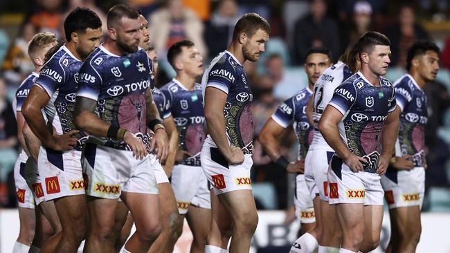 Cowboys players look dejected after a Tigers try. (Photo by Matt King/Getty Images)