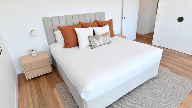 One of the bedrooms in a penthouse. Picture: Patrick Woods.