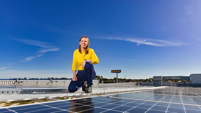 The solar tax works by charging households with solar installations for exporting solar-generated energy when the network is overloaded – such as in the middle of the day. Pictured is IKEA’s Rikki MacKenzie-Burdon at the solar-run Adelaide store. Picture: NewsWire / Brenton Edwards